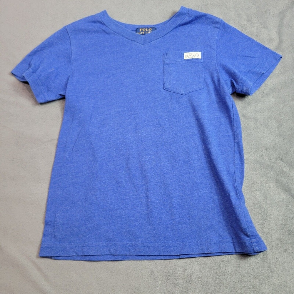 Polo by Ralph Lauren Pocket Tee Shirt Boy Size 4 Blue Comfort Stretch V Neck Top